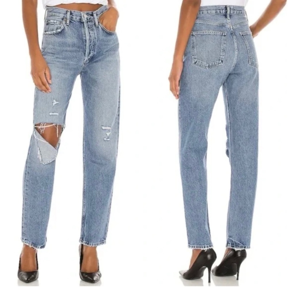 Agolde 90's Pinch Waist in Lineup Size 25 Distressed Button Fly Medium Wash